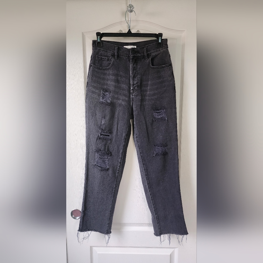 PACSUN Black High Waisted Straight Leg Jeans Raw Ripped Distressed Womens - Picture 5 of 11